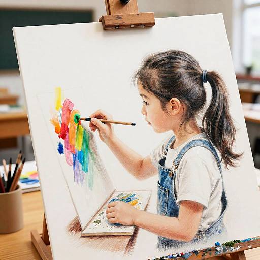 Pencil Drawing of Girl Painting