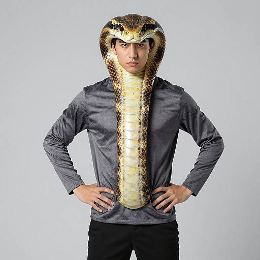 Man Wearing Realistic Snake Helmet Costume