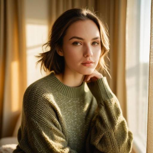 Young Woman in Green Sweater by Window