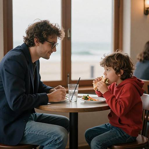 Heartwarming Café Moment: Man and Child