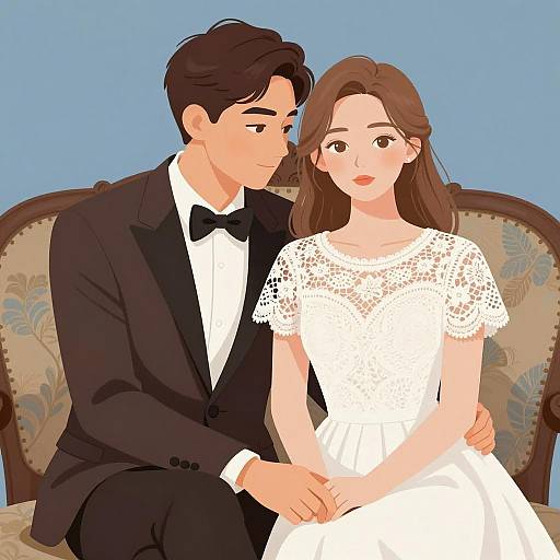 Illustration of Couple in Wedding Attire