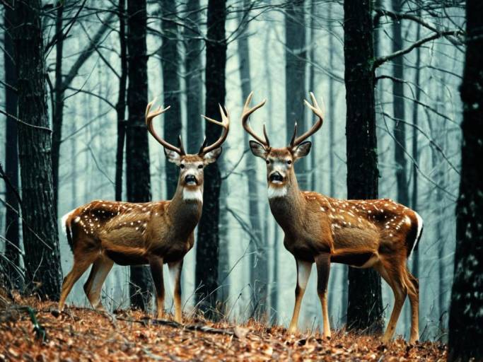 Two Deer Bucks in Forest