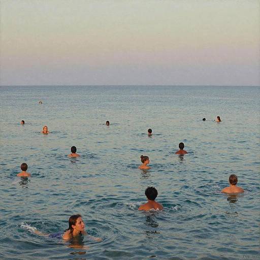 Painterly Beach Crowd in Morimoto Style