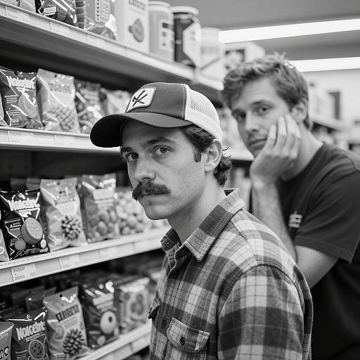 Candid Black and White Grocery Store Scene