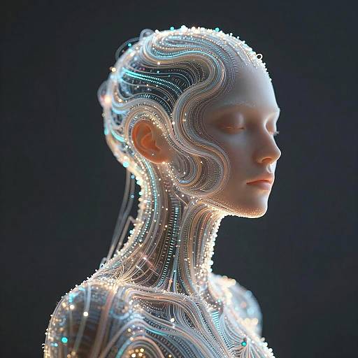 Surreal Humanoid Data Stream Portrait
