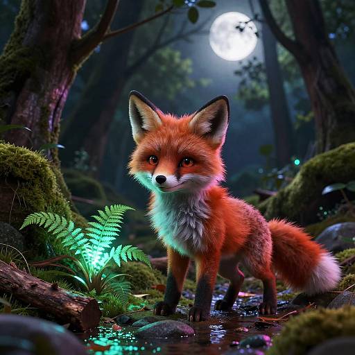 Chibi Red Fox Kit in Moonlit Forest