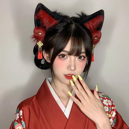 Elegant Asian Woman in Floral Kimono