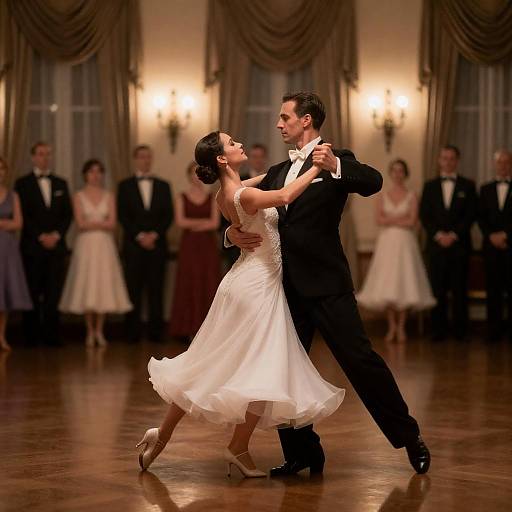 Elegant Ballroom Dance Under Soft Lighting