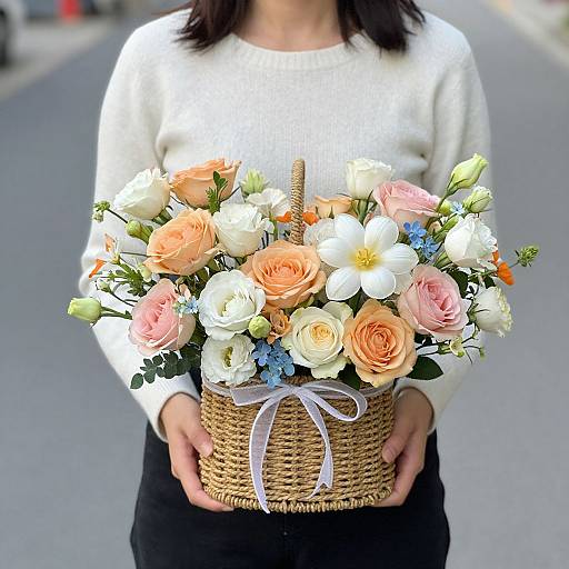 Woman Holding Flower Basket