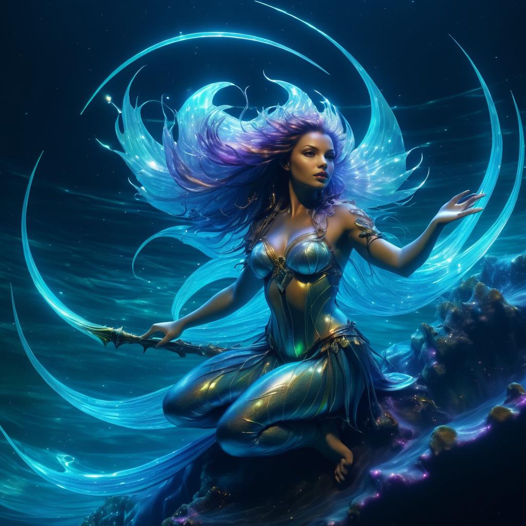 Holographic Mermaid with Energy Aura