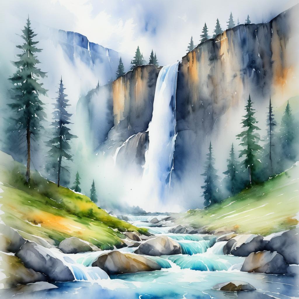 Majestic Waterfall in Mountain Valley