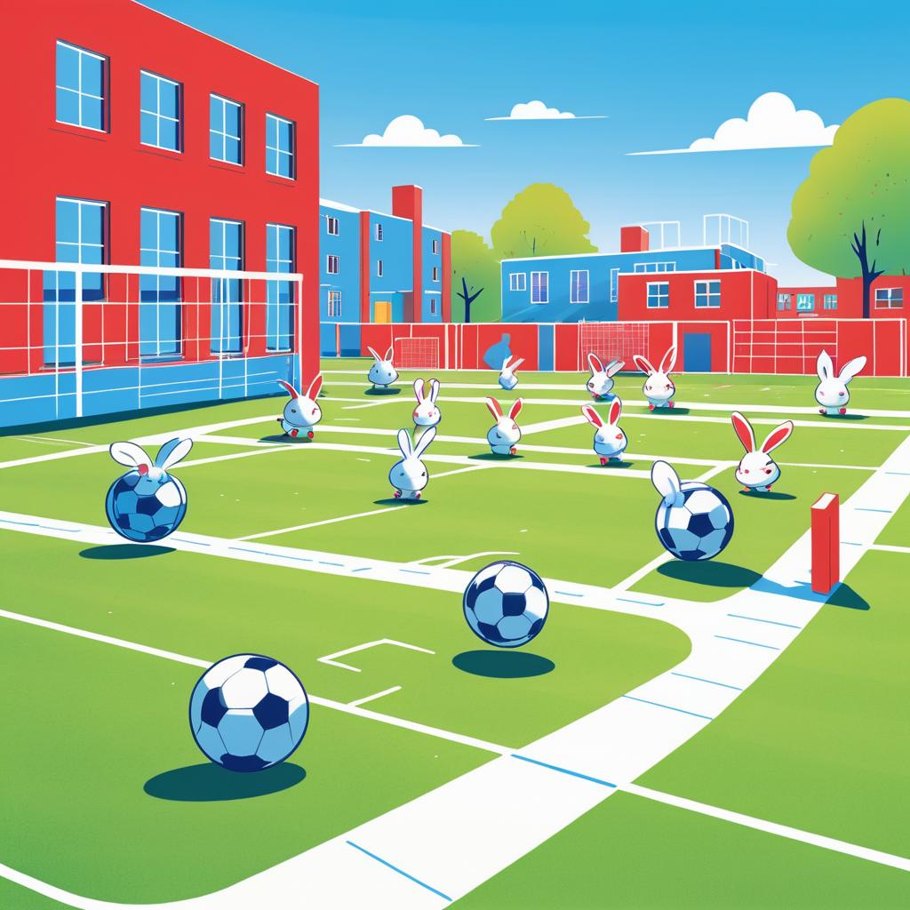 Rabbits Playing Soccer in Vibrant Illustration