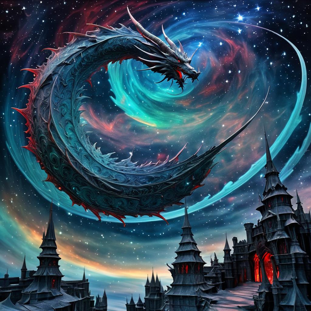 Fantasy Wyvern in Space Oil Painting