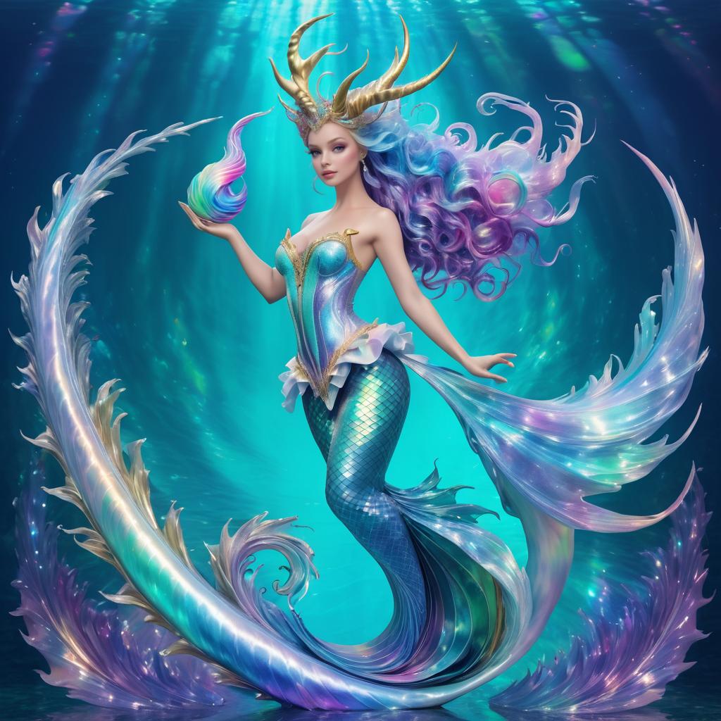 Iridescent Mermaid-Unicorn Hybrid Portrait