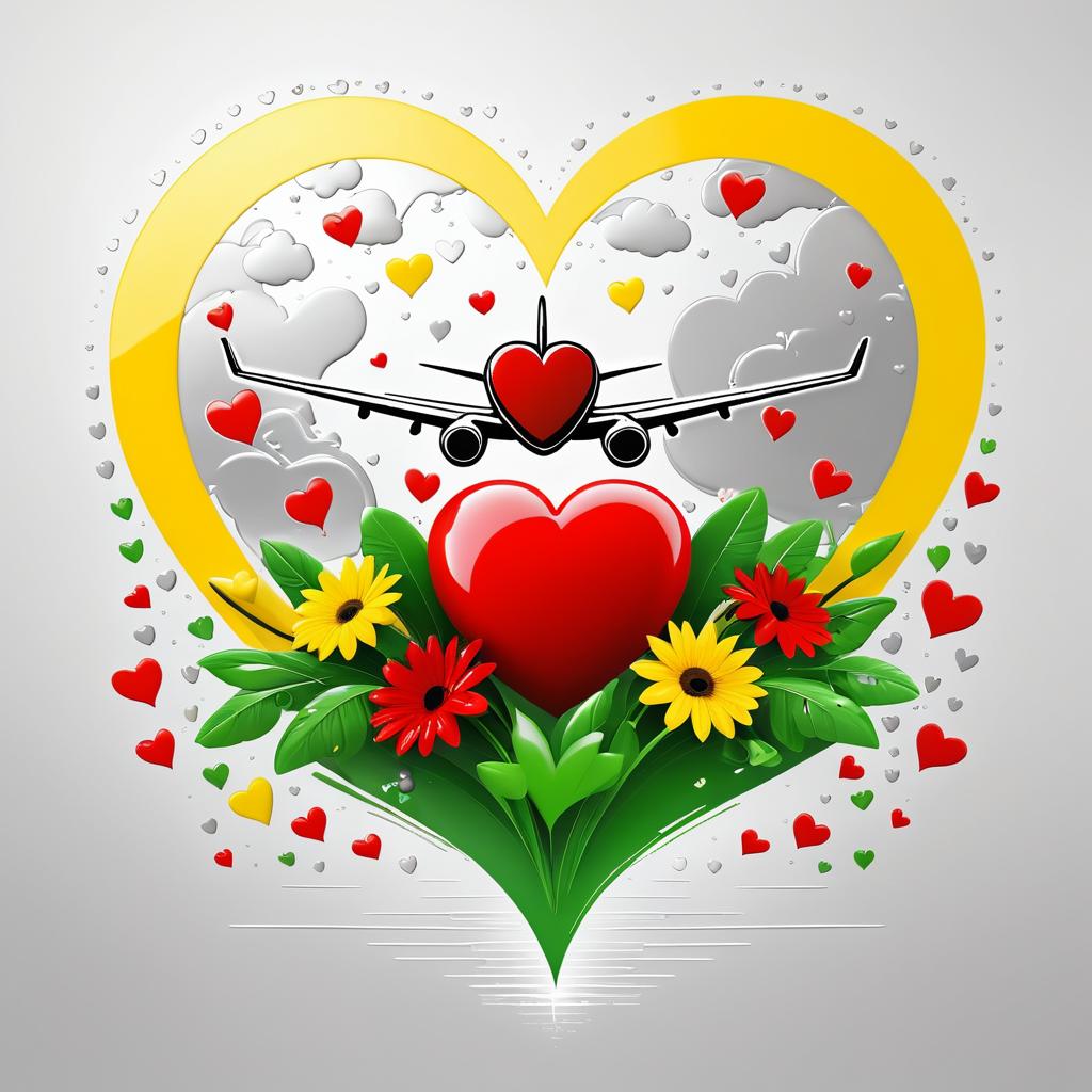 Minimalist Heart Symbol with Flowers and Plane