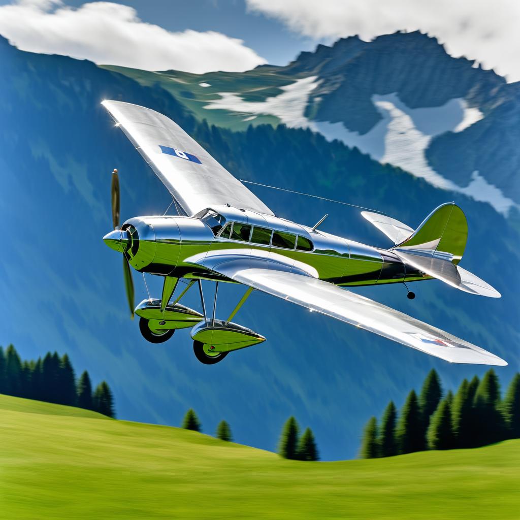 Vintage Fairchild 24 Soaring Over the Alps