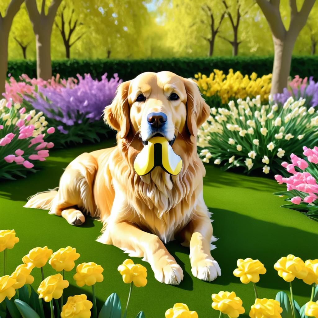 Golden Retriever Portrait Among Spring Blooms