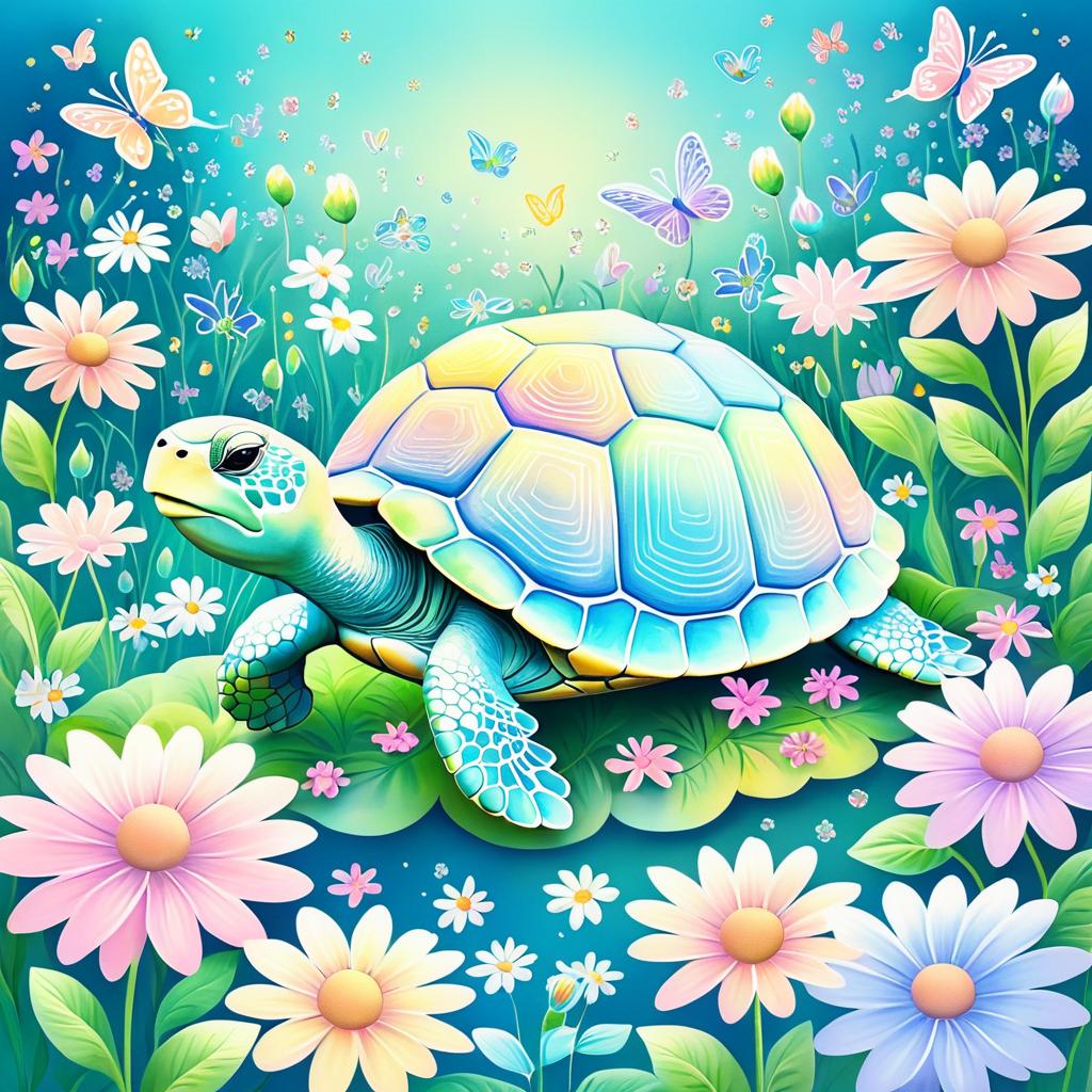 Whimsical Turtle in a Flower Garden