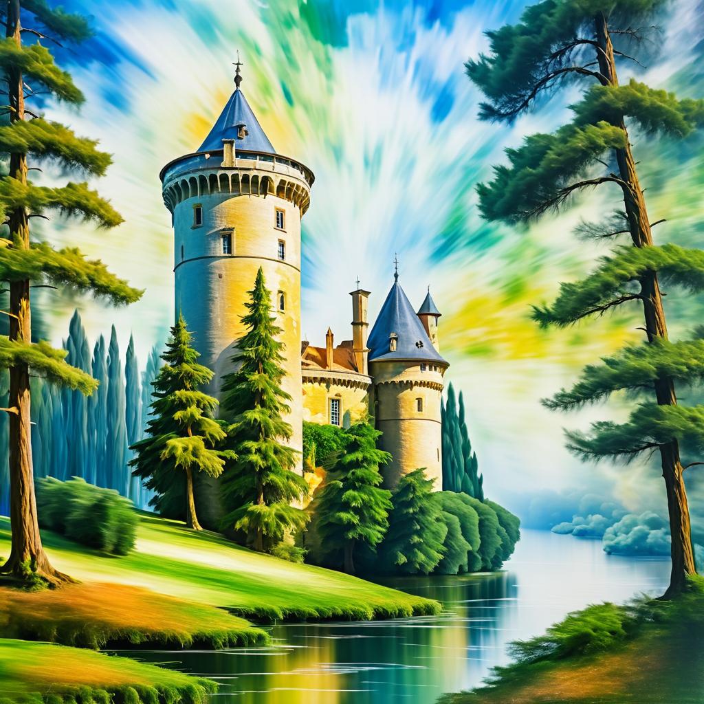 Romantic Castle Landscape with Cypress