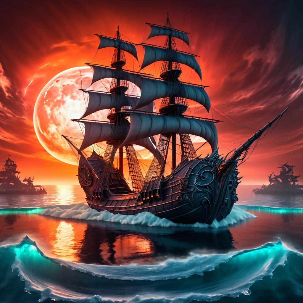 Mythical Kraken Ship at Moonlit Lagoon