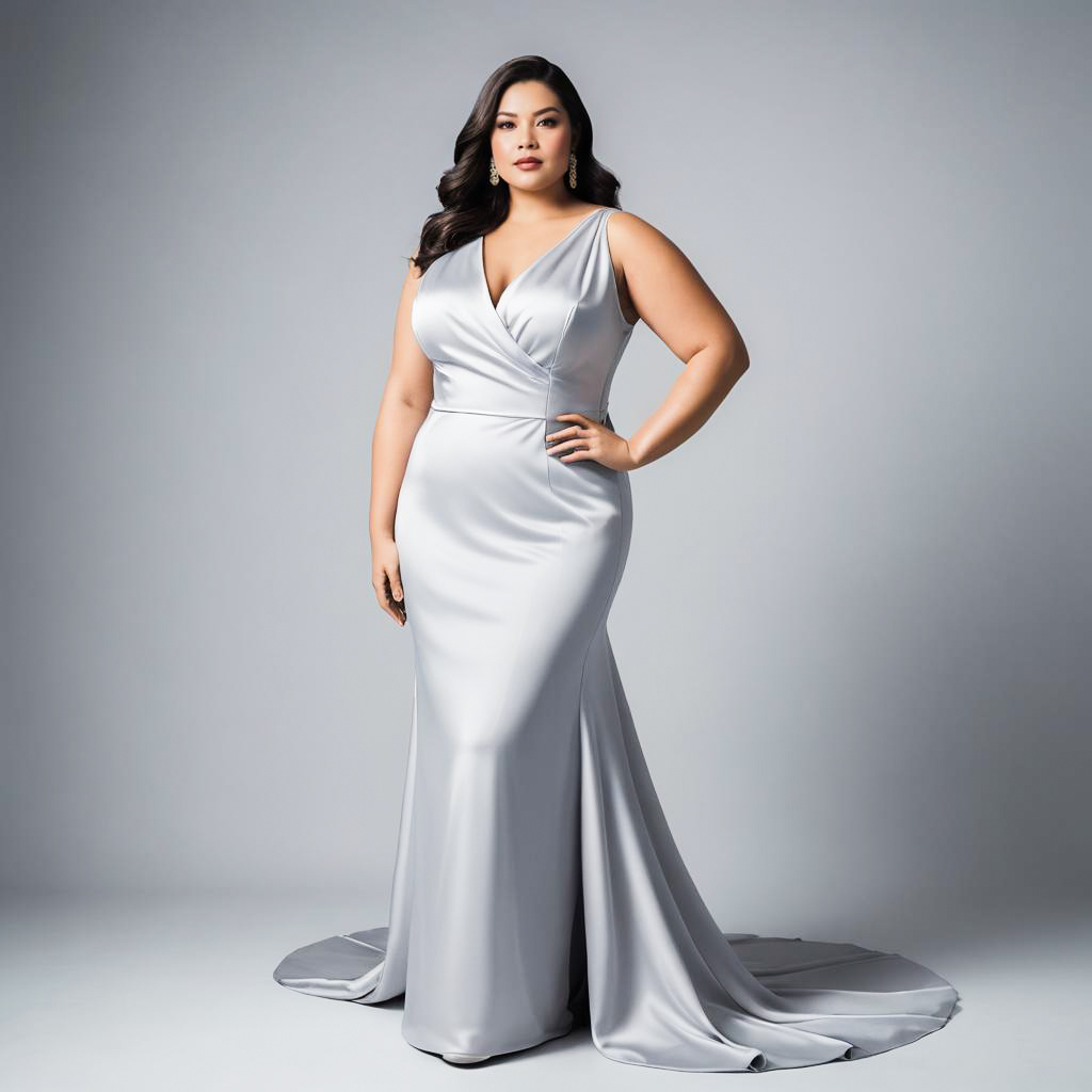 Elegant Plus-Size Woman in Satin Dress