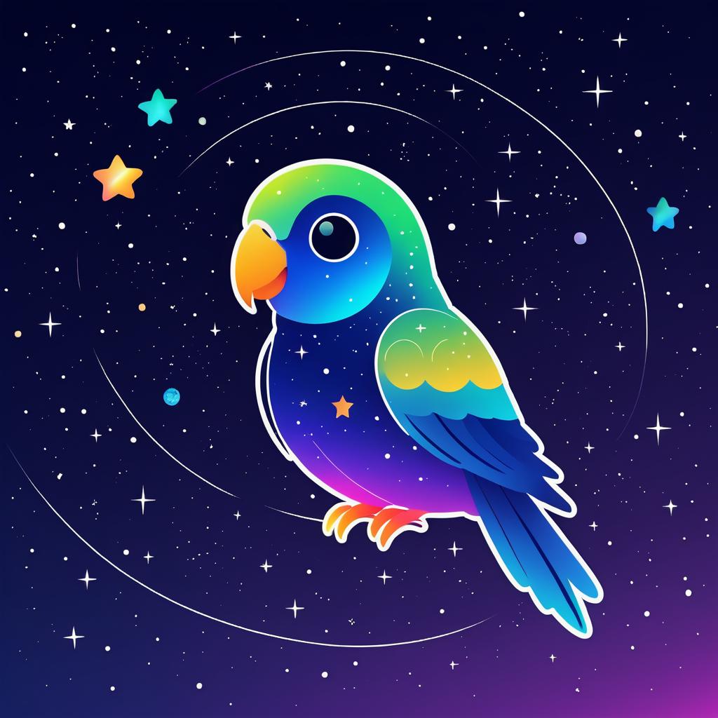 Minimalist Cartoon Parrot in Space