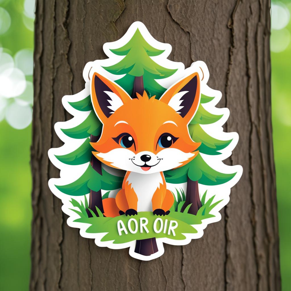 Adorable Fox Sticker Behind Tree Design