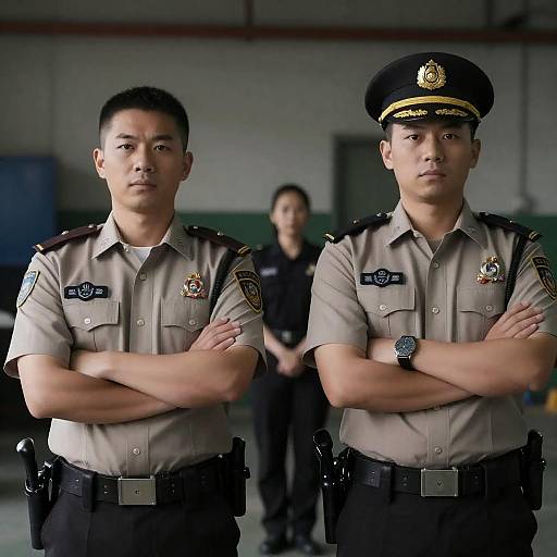 Police Officers in Dimly Lit Industrial Setting