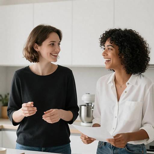 Two Women Laughing in Modern Kitchen