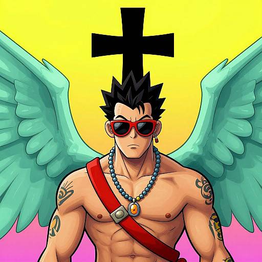 Vibrant Jamie Hewlett Muscular Winged Figure