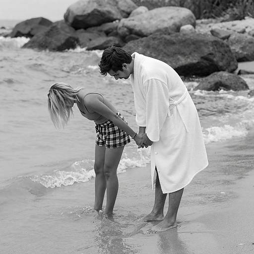 Romantic Beach Moment in Black and White