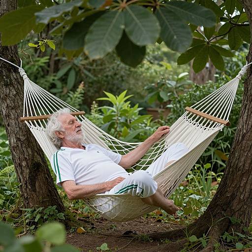 Elderly Man Resting in Hammock