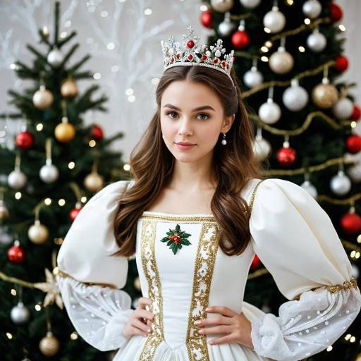 Young Woman in Nutcracker Russian Costume with Christmas Crown