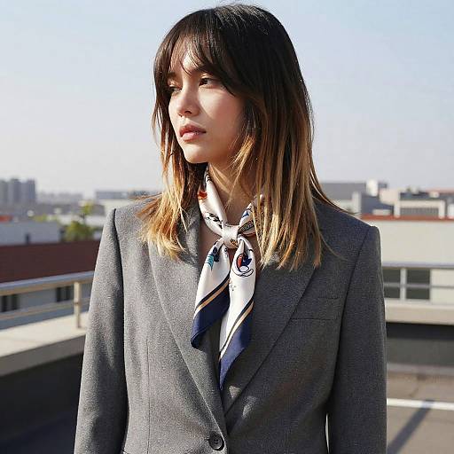Woman with Layered Fade Hairstyle Wearing Tailored Suit