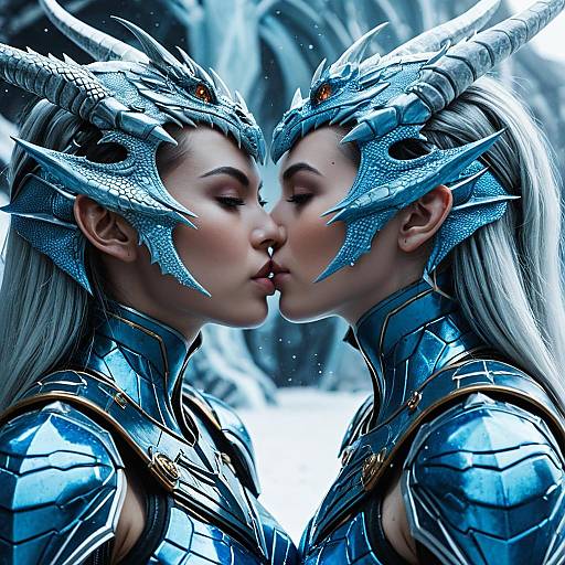 Cybernetic Dragon Girls in Frost Blue Armor