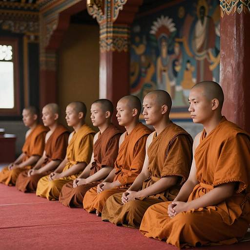 Bald Monks in Serene Temple Setting