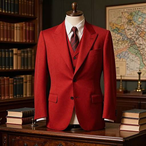 Vintage Red Suit in Old Library