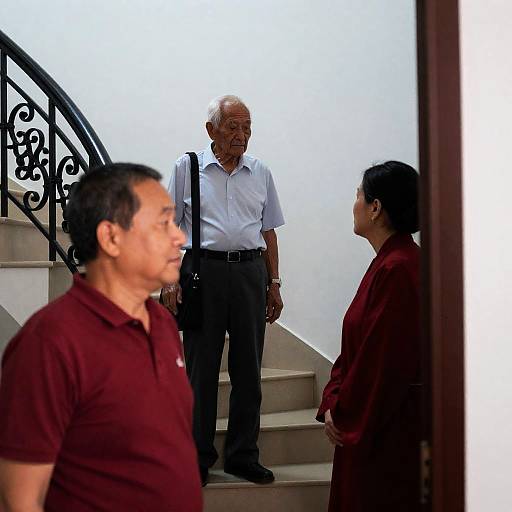 Candid Moment on Ornate Staircase