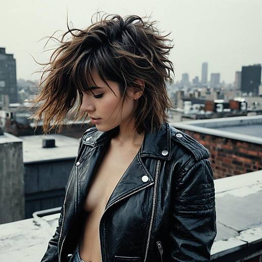 Messy Shag Hairstyle on Rooftop