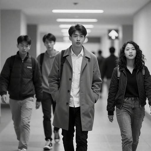 Young Adults Walking in Indoor Hallway