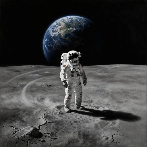 Solitary Astronaut on Lunar Plain