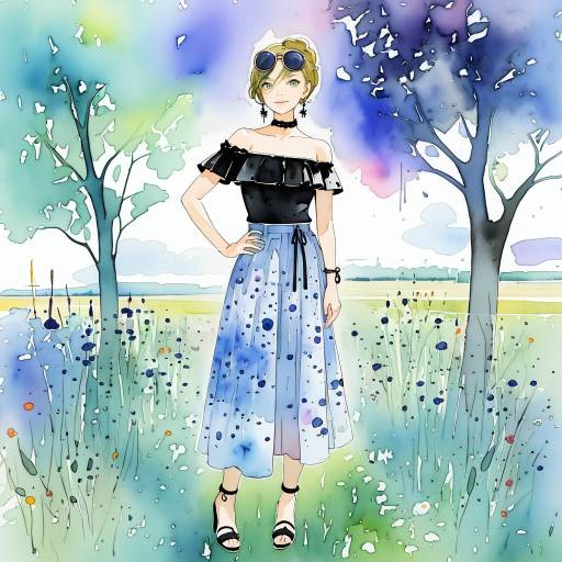 Serene Girl in Watercolor Meadow