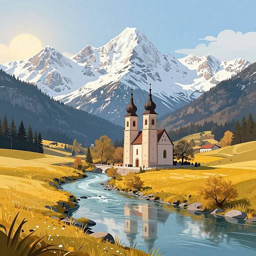 Serene Mountain Landscape with Church