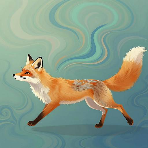 Vibrant Golden Fox Leaping in Abstract