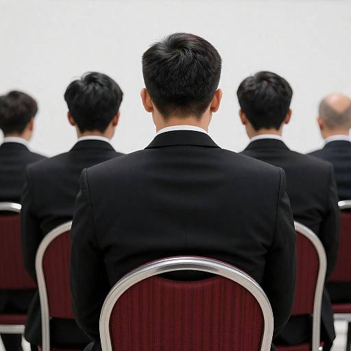 Serious Men in Suits Against White Wall