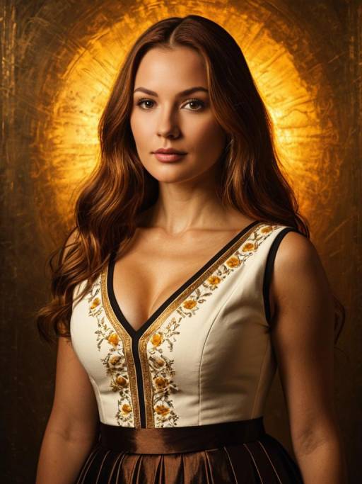 Elegant Woman in Floral Embroidered Dress