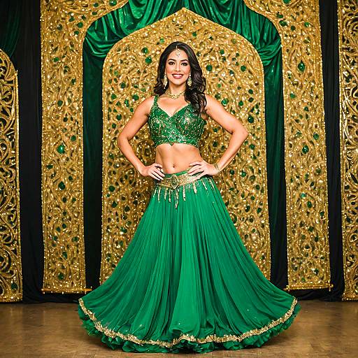 Emerald Green Belly Dancer Outfit with Gold Accents