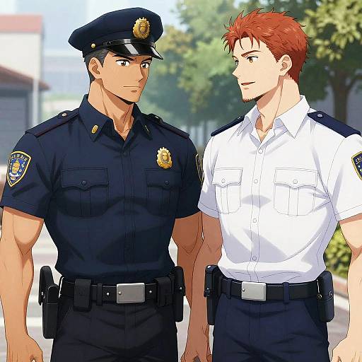 Muscular Police Couple Outdoors