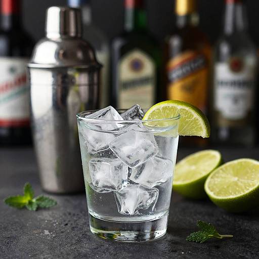 Glass of Ice with Lime and Cocktail Shaker