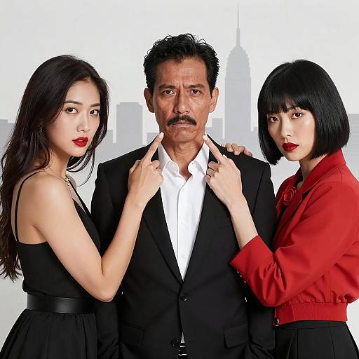 Three Stylish Adults with Intense Expression